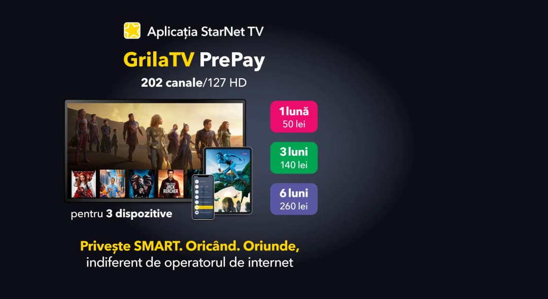 Alege una dintre cele trei cartele <span>GrilaTV</span> PrePay
